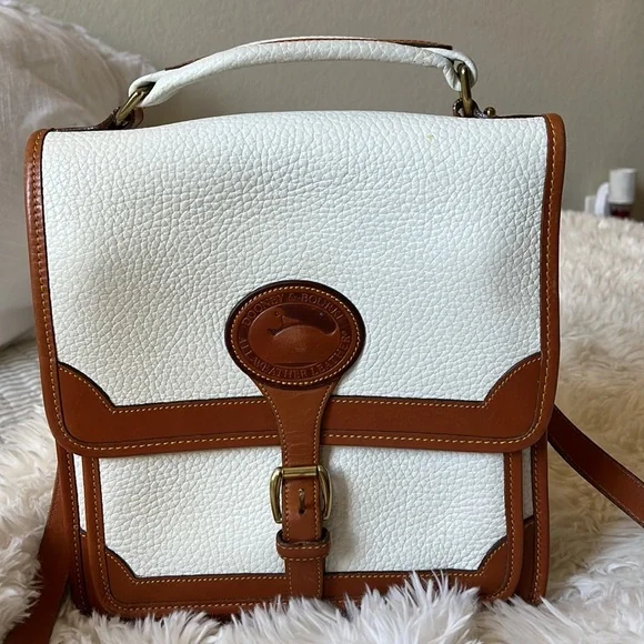 Vintage Dooney & Bourke White and Brown Courier Bag - Picture 6 of 11